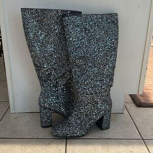 Midnight blue glitter boots